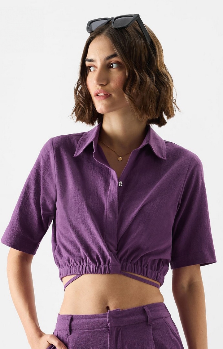 The Souled Store | Women's Solids: Plum Cropped Shirts