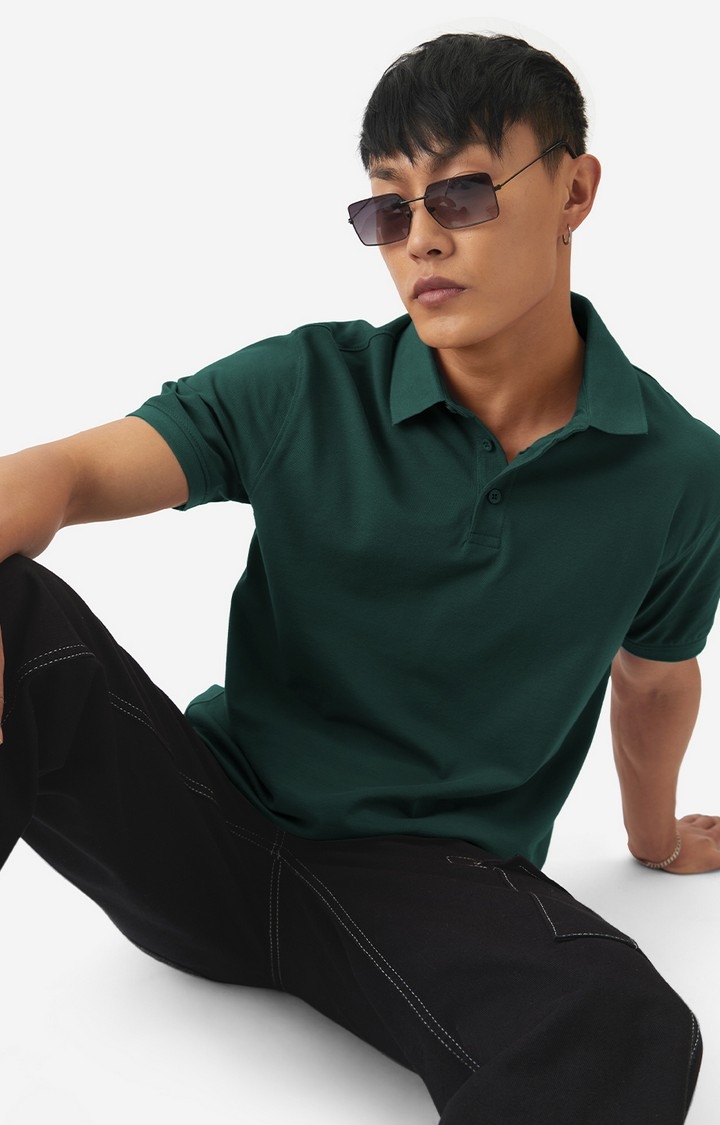 The Souled Store | Men's Solids: Emerald Green Polo T-Shirt