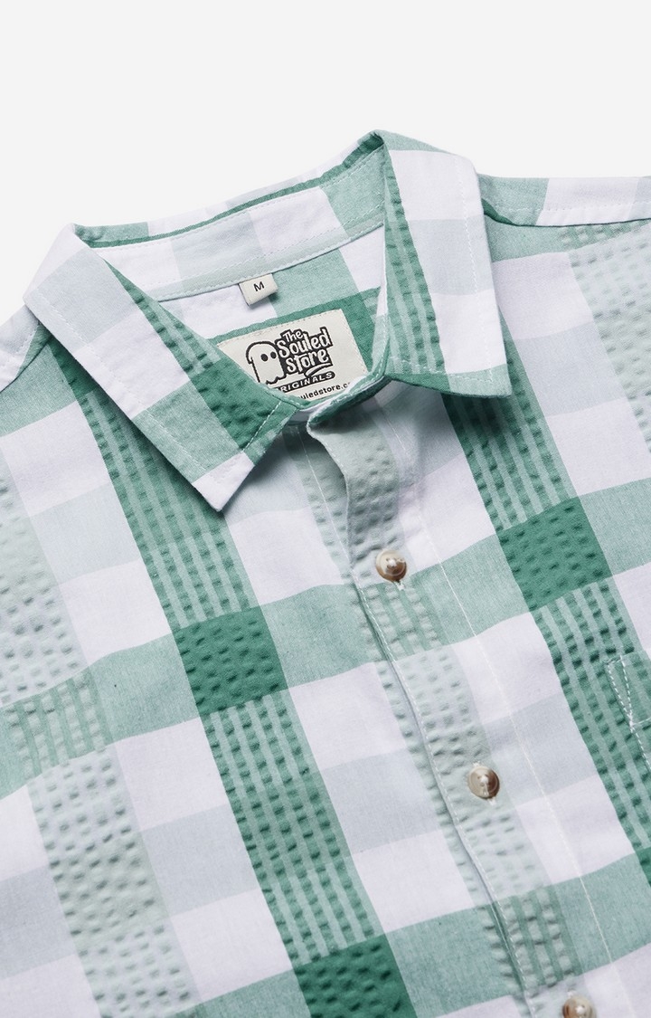 Men's Plaid: White And Green Men's Textured Shirts