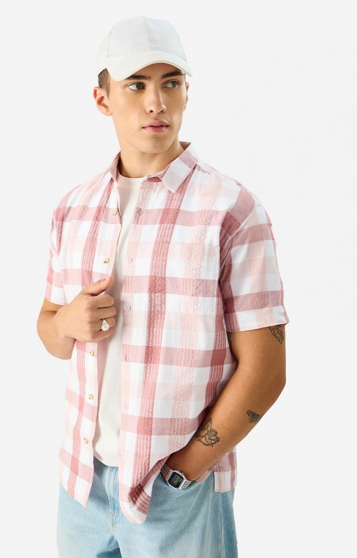 Men's Plaid: Pink And White Men's Textured Shirts