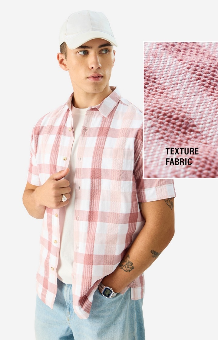 Men's Plaid: Pink And White Men's Textured Shirts