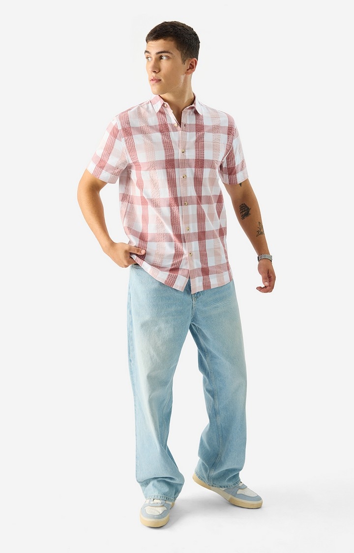 The Souled Store | Men's Plaid: Pink And White Men's Textured Shirts