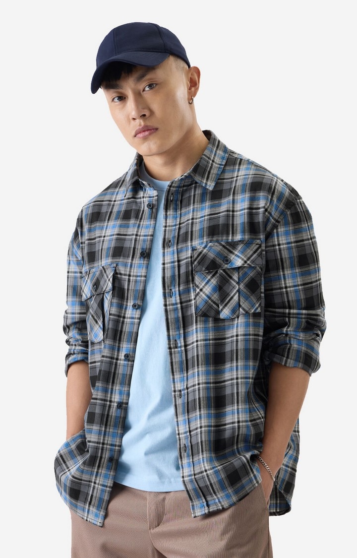 Men's Plaid: Blue And Black Men's Relaxed Shirts