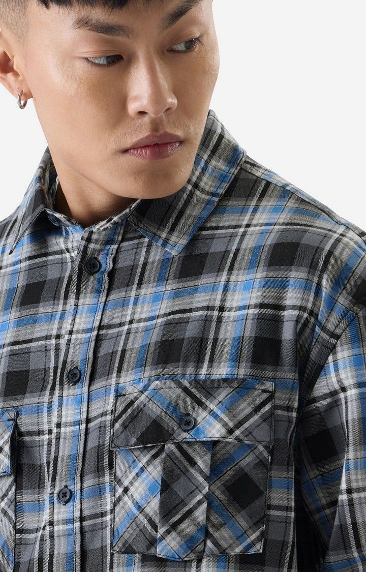 Men's Plaid: Blue And Black Men's Relaxed Shirts
