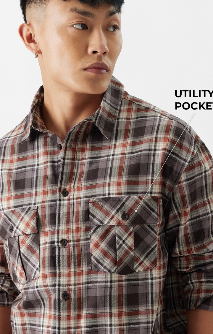 Men's Plaid: Brown And Rust Men's Relaxed Shirts