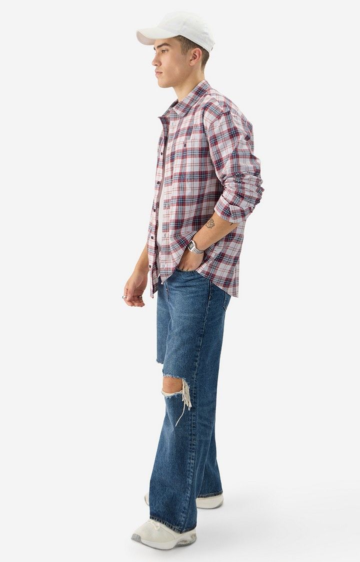 Men's Red And White Relaxed Casual Shirt