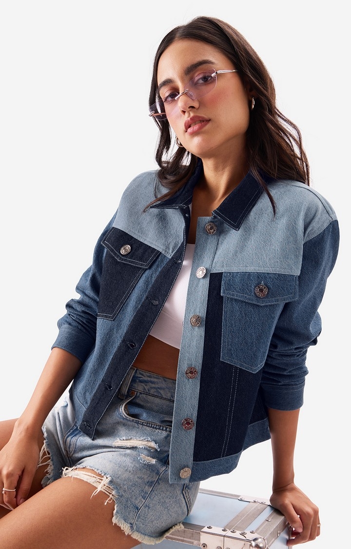 The Souled Store | Women's Denims: Shades Of Blue (Colourblock) Women's Denim Jackets