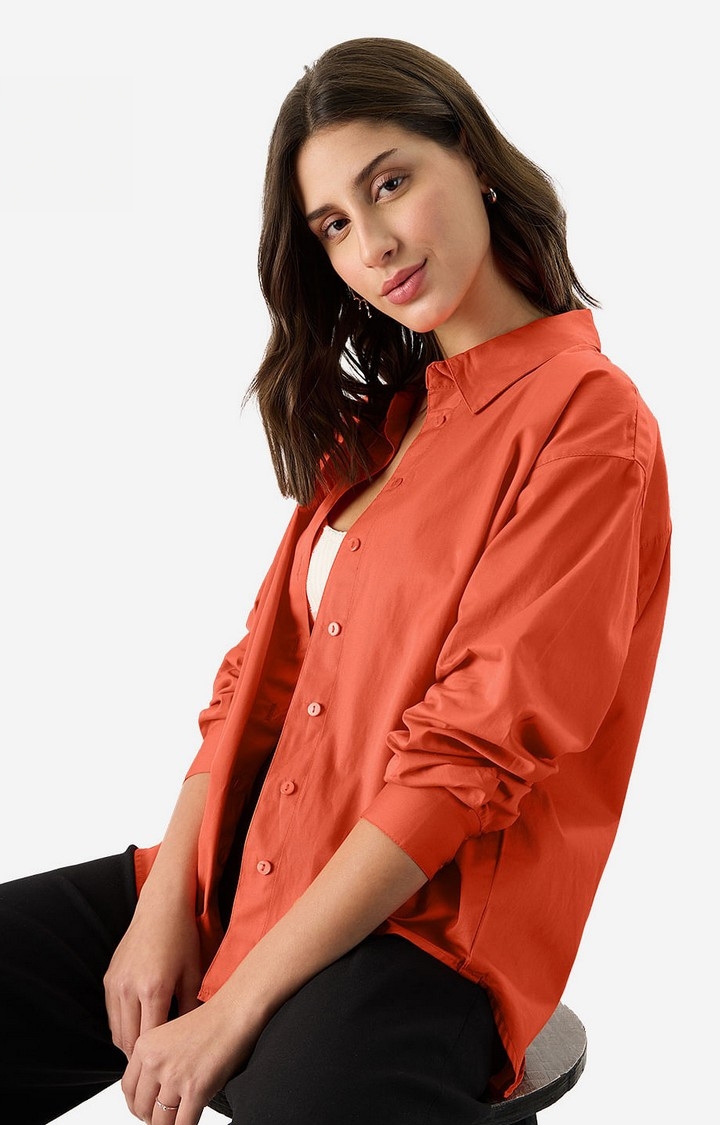 The Souled Store | Women's Solids: Orange Flame Women's Boyfriend Shirts