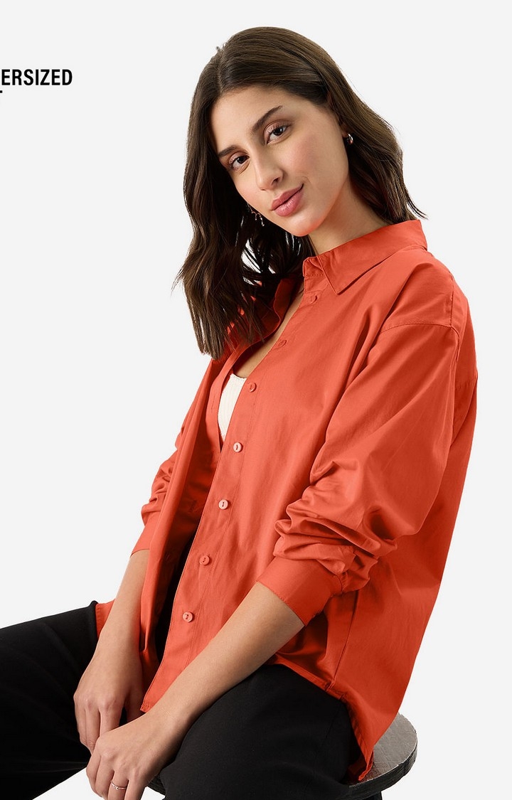 Women's Solids: Orange Flame Women's Boyfriend Shirts