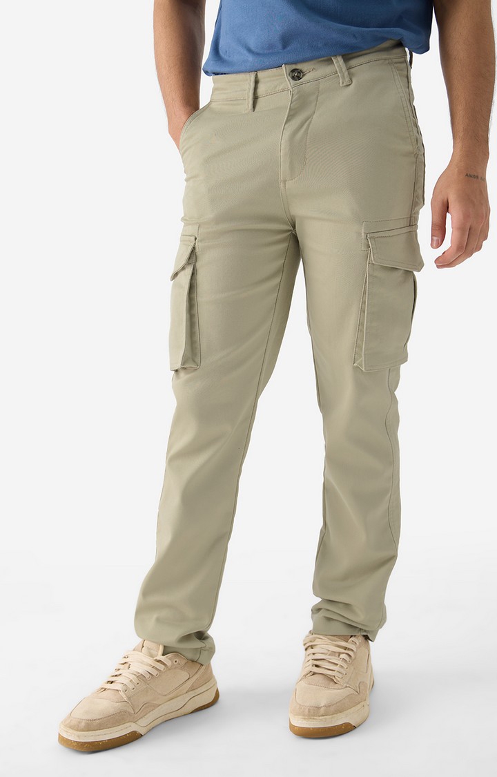 The Souled Store | Men's Solids Champagne Cargo Pants