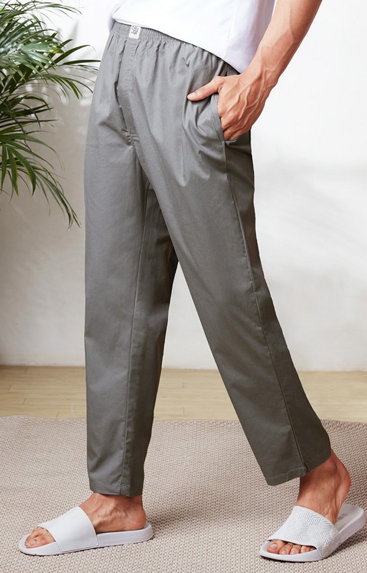Men's Smoke Grey Cotton Solid Nightwear Joggers
