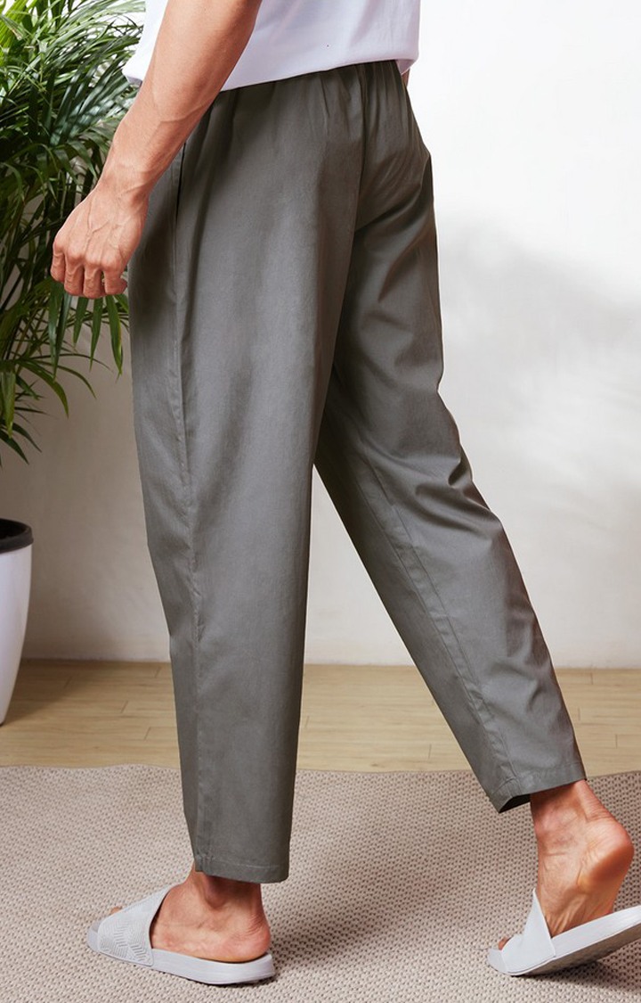 Men's Smoke Grey Cotton Solid Nightwear Joggers