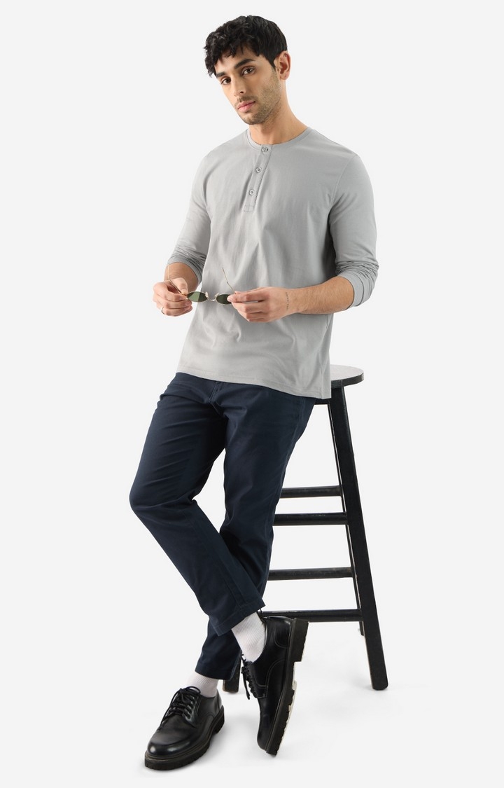 Men's Solids: Light Grey Henley T-Shirt