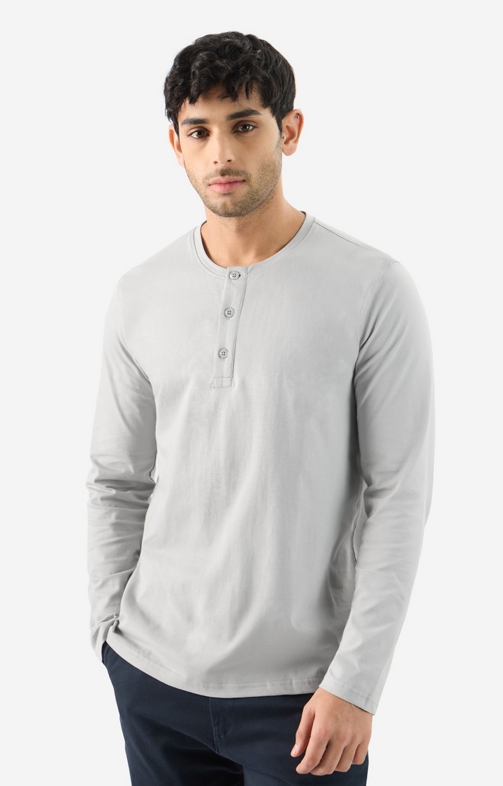 Men's Solids: Light Grey Henley T-Shirt