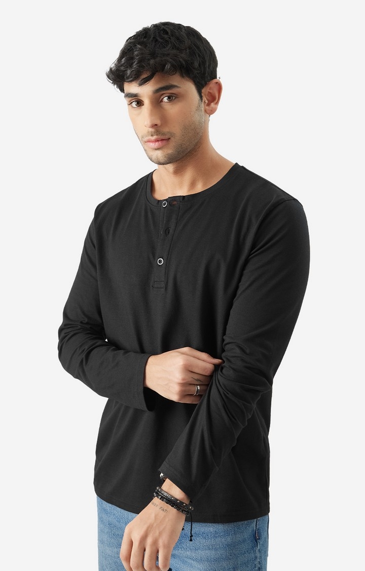 Men's Solids: Black Henley T-Shirt