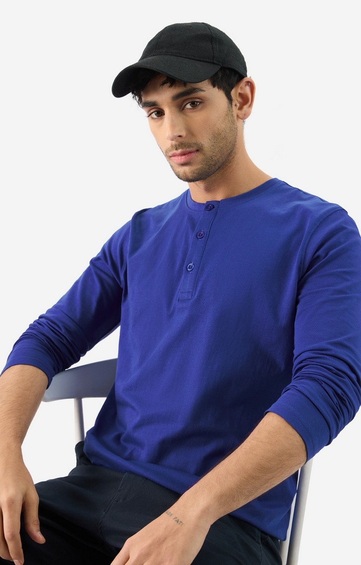 The Souled Store | Men's Solids: Electric Blue Henley T-Shirt