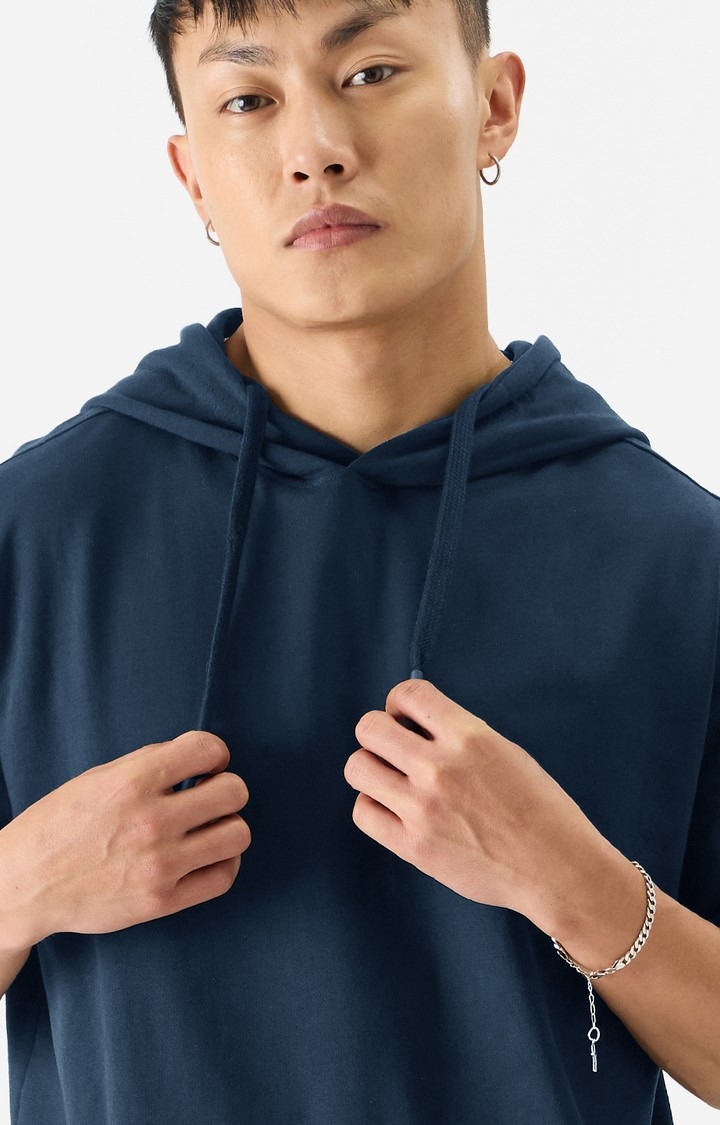 Men's Solid Navy Hooded T-Shirts