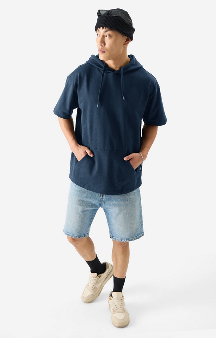 The Souled Store | Men's Solid Navy Hooded T-Shirts