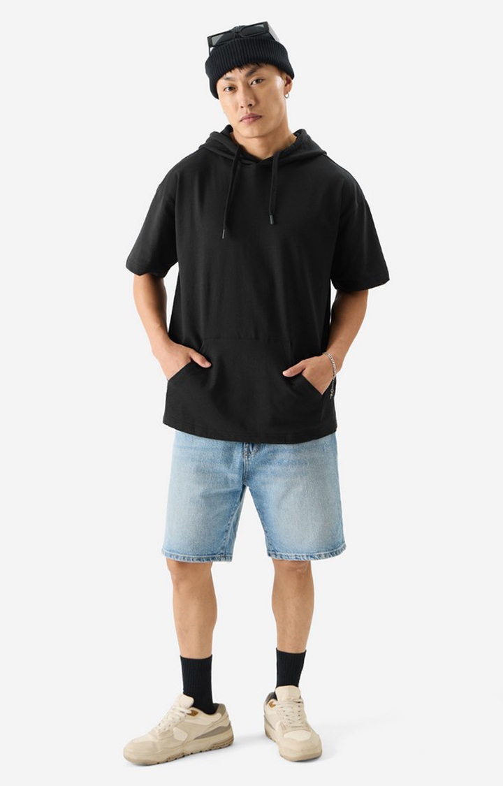 Men's Solids Black Hooded T-Shirts