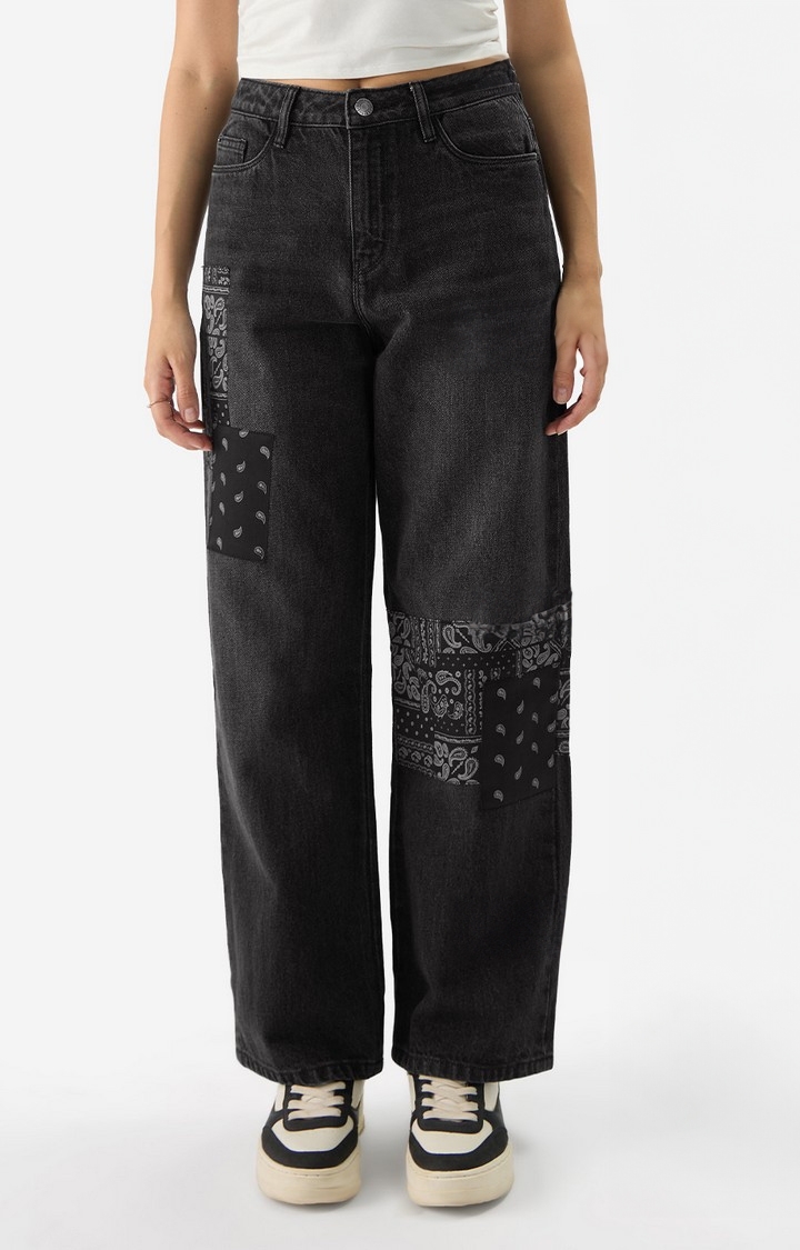 Women's Denim Indie Black Patched Jeans