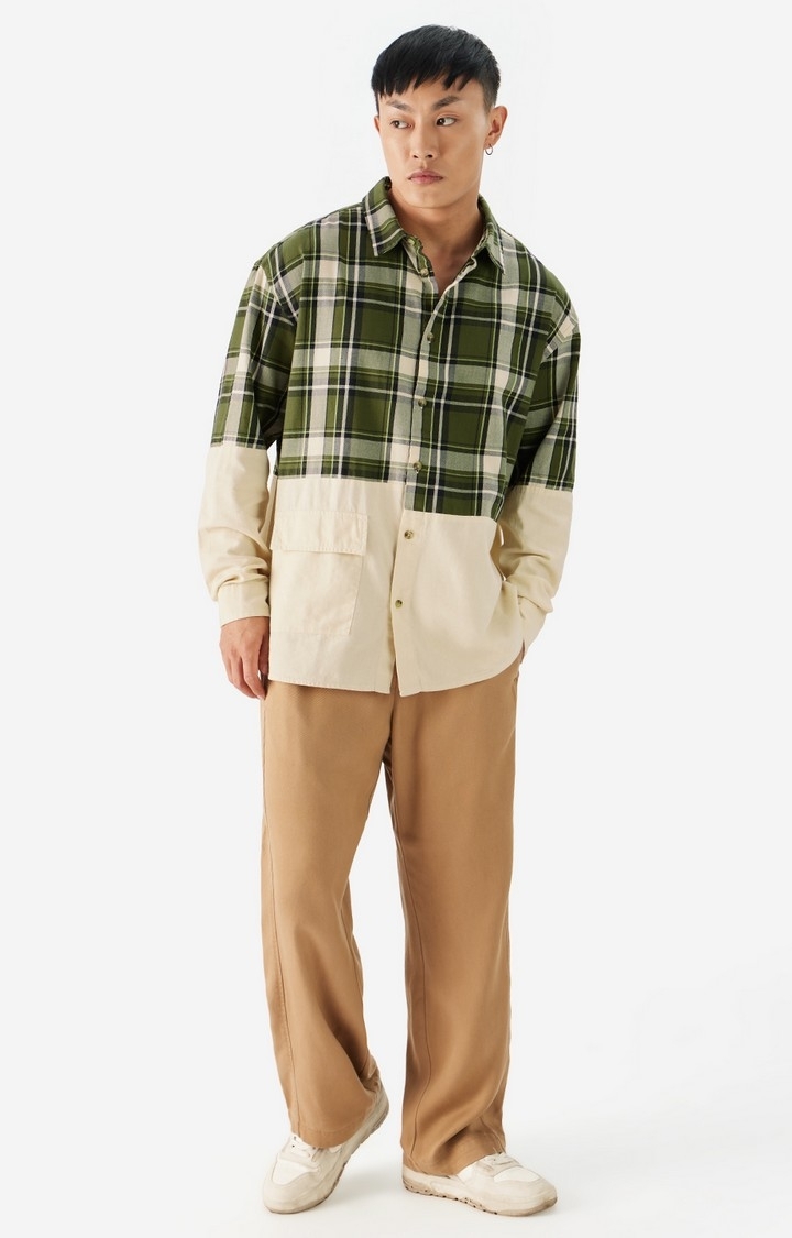 Men's Plaid: Green, Cream Men's Relaxed Shirts