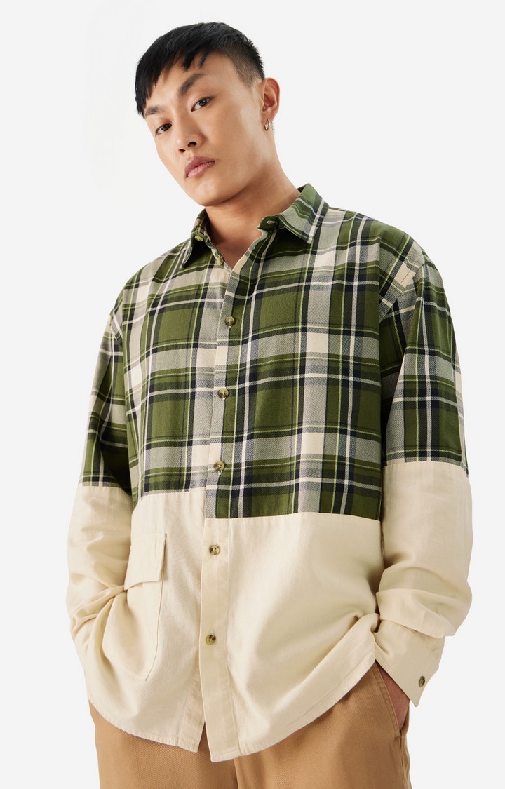 The Souled Store | Men's Plaid: Green, Cream Men's Relaxed Shirts