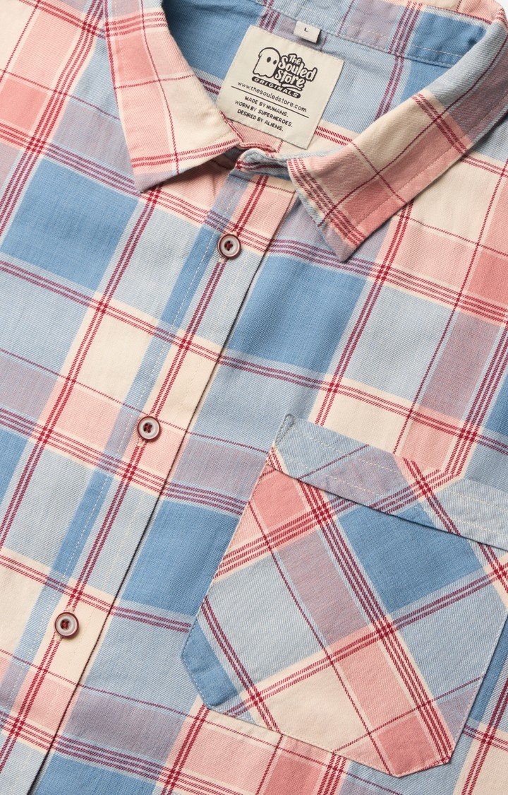 Men's Blue, White, Pink Relaxed Casual Shirt