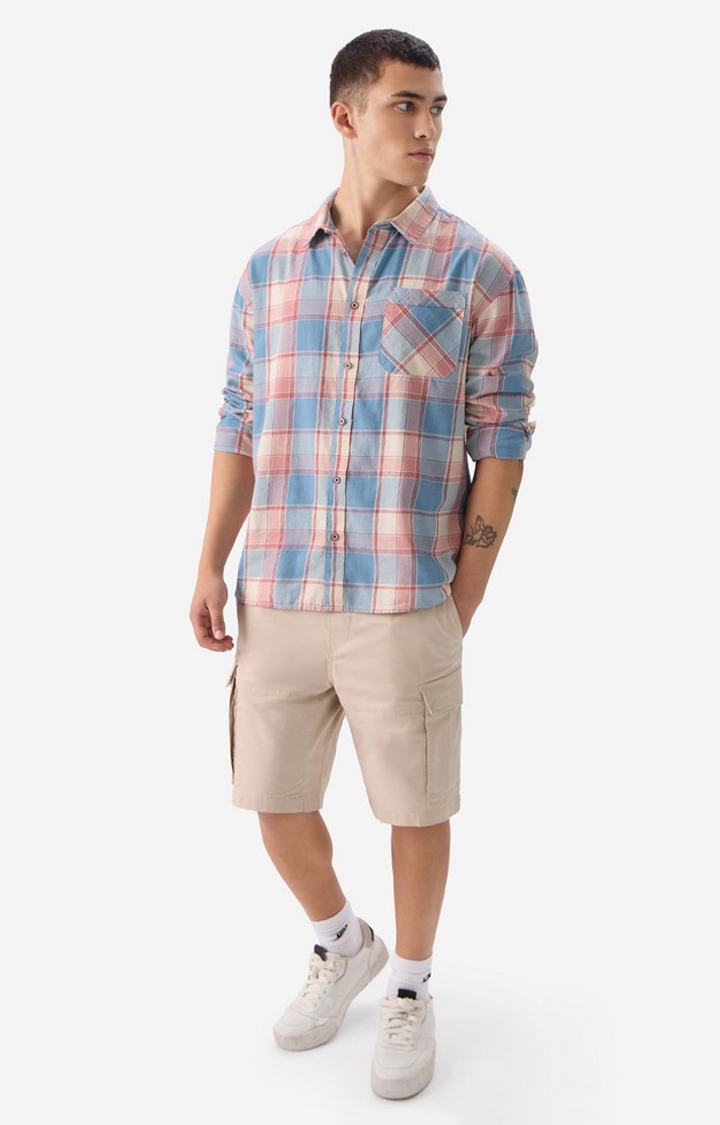 Men's Blue, White, Pink Relaxed Casual Shirt