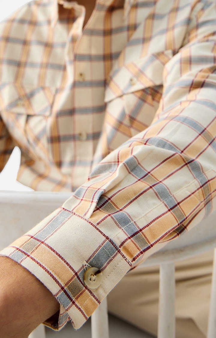 Men's Cream, Orange, Grey Utility Casual Shirt