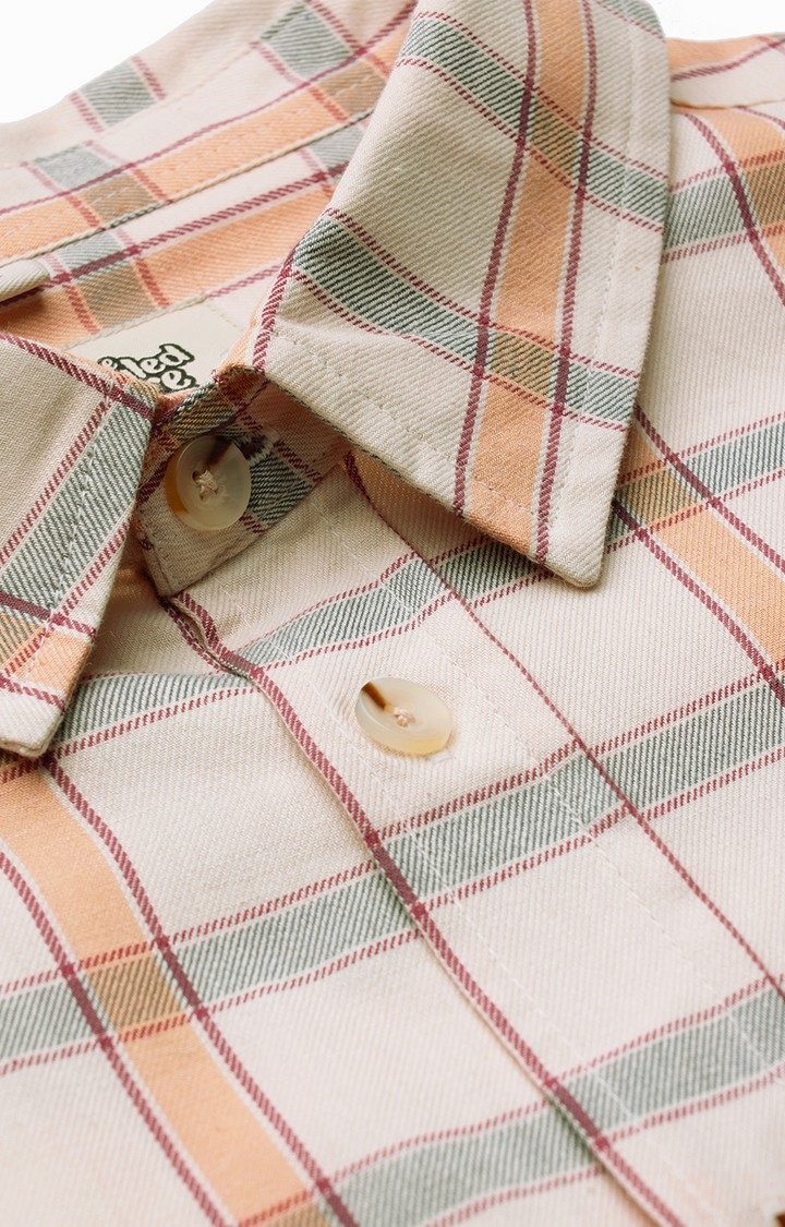 Men's Cream, Orange, Grey Utility Casual Shirt