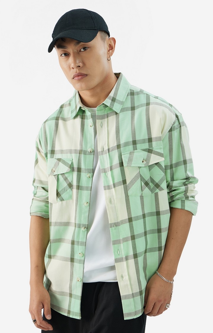 The Souled Store | Men's Plaid: Green And White Men's Relaxed Shirts