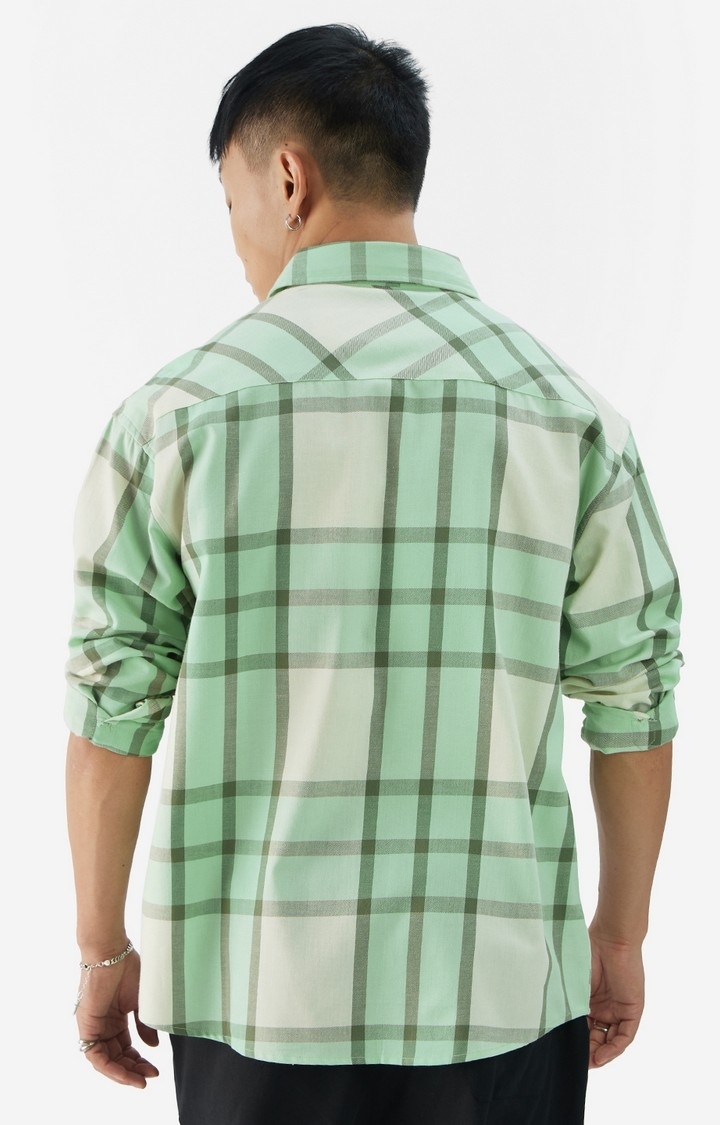 Men's Plaid: Green And White Men's Relaxed Shirts