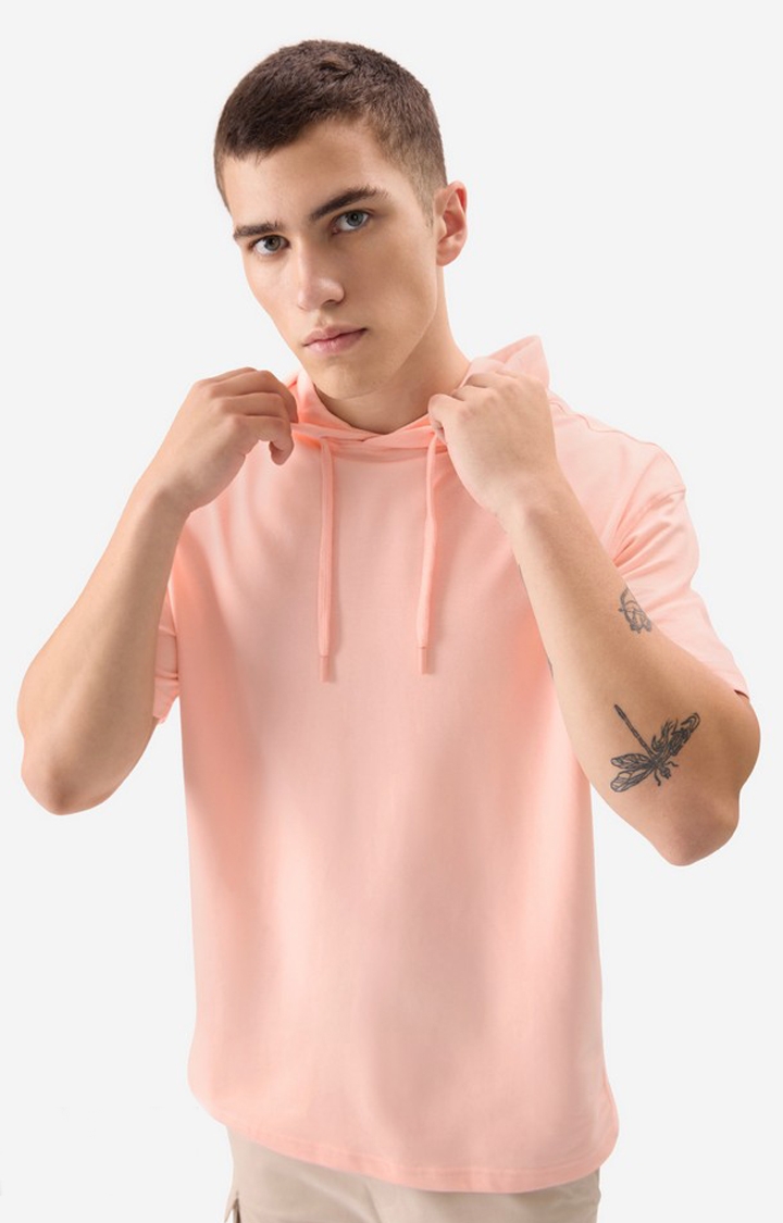 The Souled Store | Men's Solids Nude Pink Hooded T-Shirts