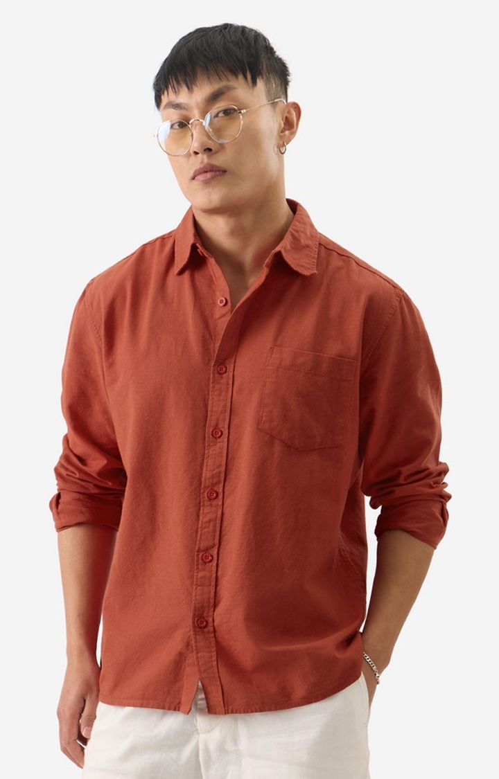 Men's Cotton Linen Sunset Red Cotton Linen Casual Shirt
