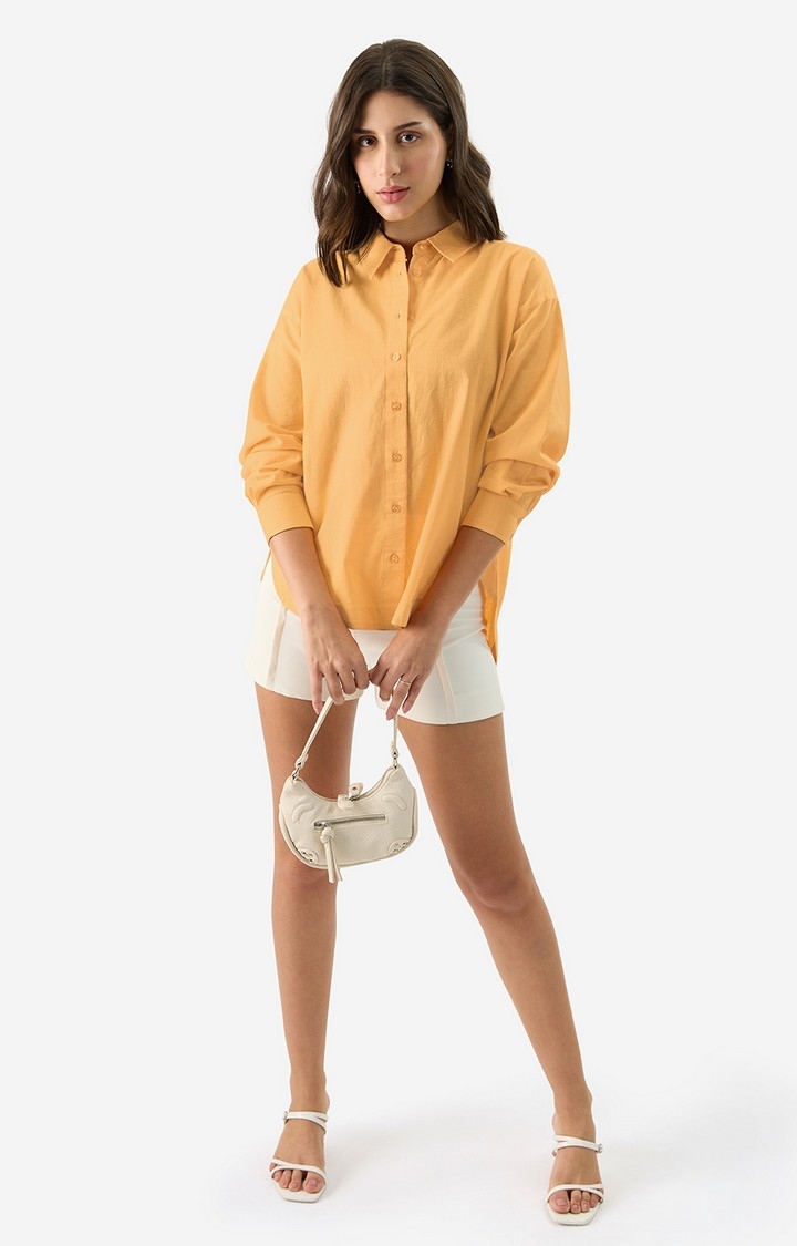 Women's Cotton Linen: Sunny Orange Women's Boyfriend Shirts