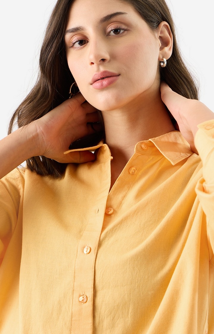 Women's Cotton Linen: Sunny Orange Women's Boyfriend Shirts