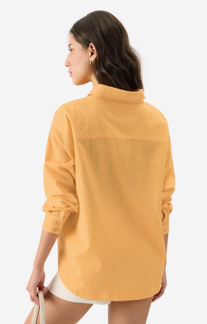 Women's Cotton Linen: Sunny Orange Women's Boyfriend Shirts