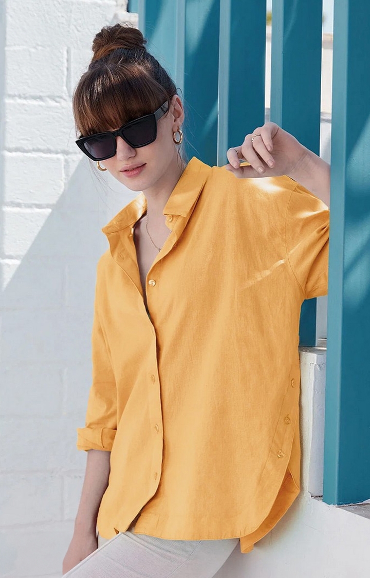 The Souled Store | Women's Cotton Linen: Sunny Orange Women's Boyfriend Shirts