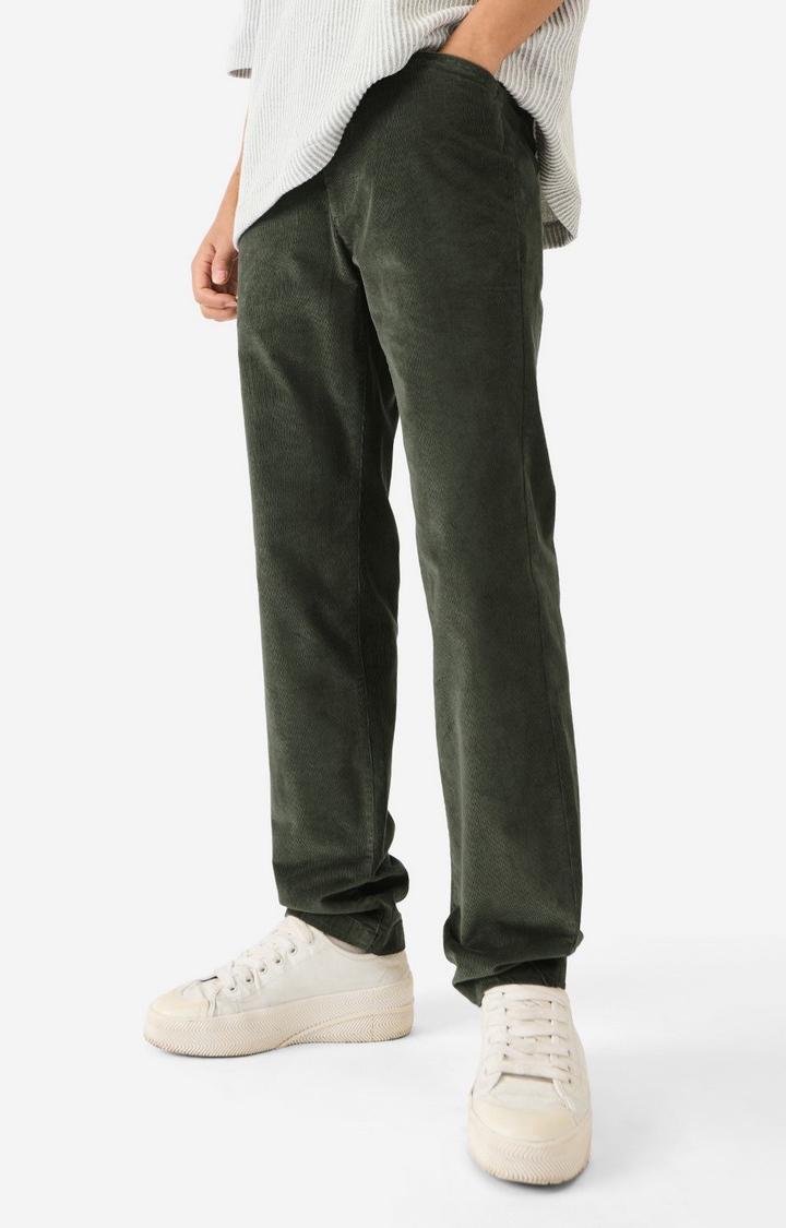 The Souled Store | Men's Corduroy Olive Green Pants