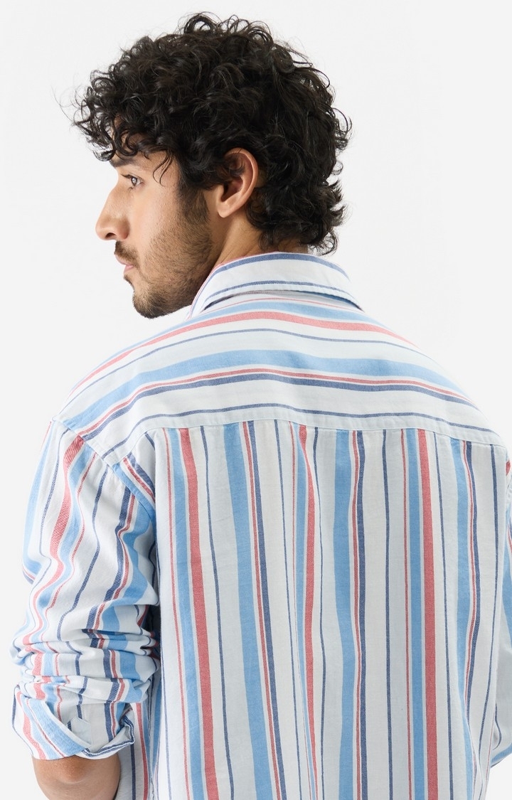Men's Stripes Blue, Red Relaxed Casual Shirt