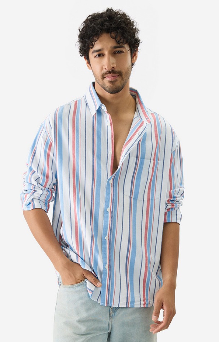 The Souled Store | Men's Stripes Blue, Red Relaxed Casual Shirt