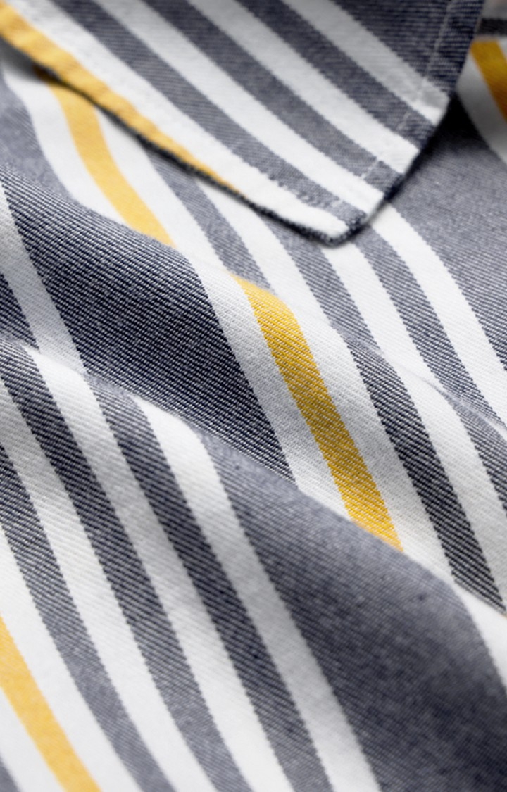 Men's Stripes Blue, Yellow Relaxed Casual Shirt