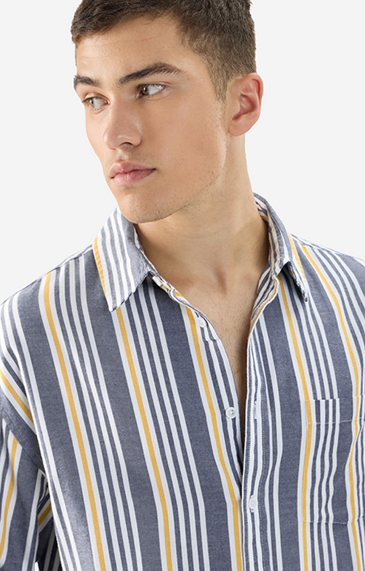 Men's Stripes Blue, Yellow Relaxed Casual Shirt