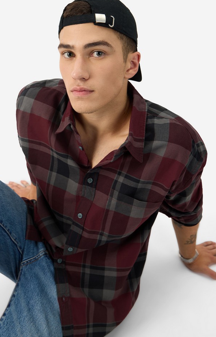 The Souled Store | Men's Red, Grey Relaxed Casual Shirt