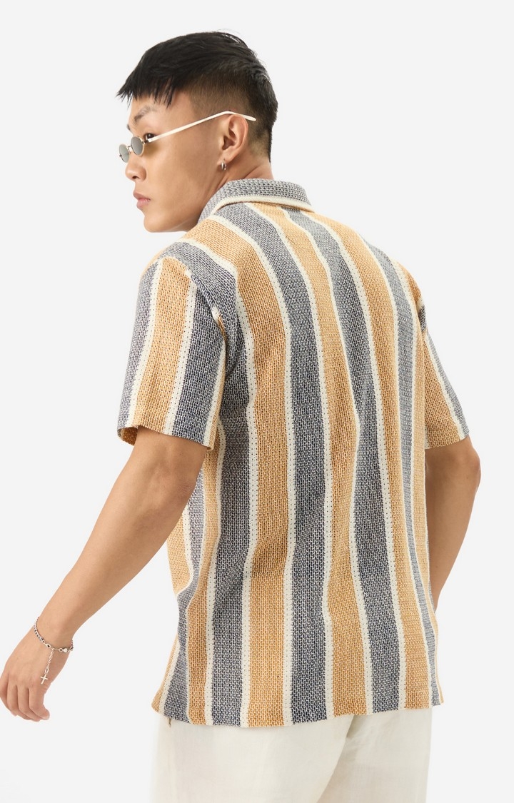 Men's Stripes Black, Brown Half Sleeve Casual Shirt