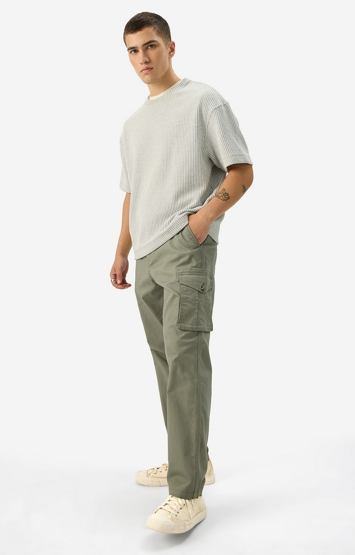 Men's Solids Light Olive Cargo Pants