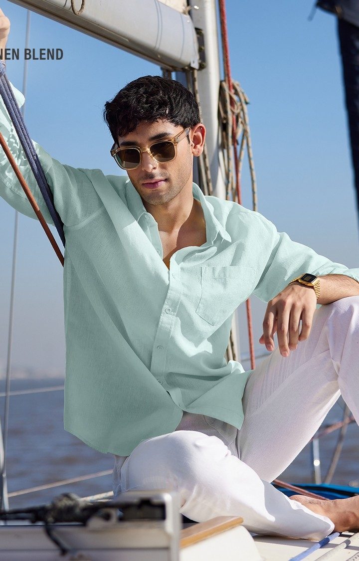 Men's Solids: Ocean Blue Cotton Linen Shirts