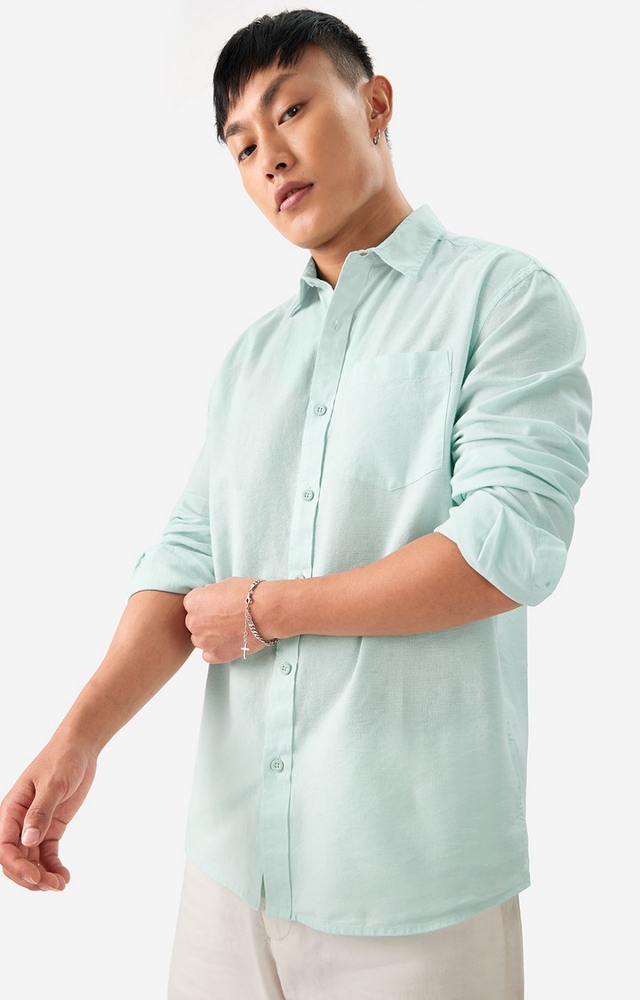 The Souled Store | Men's Solids: Ocean Blue Cotton Linen Shirts