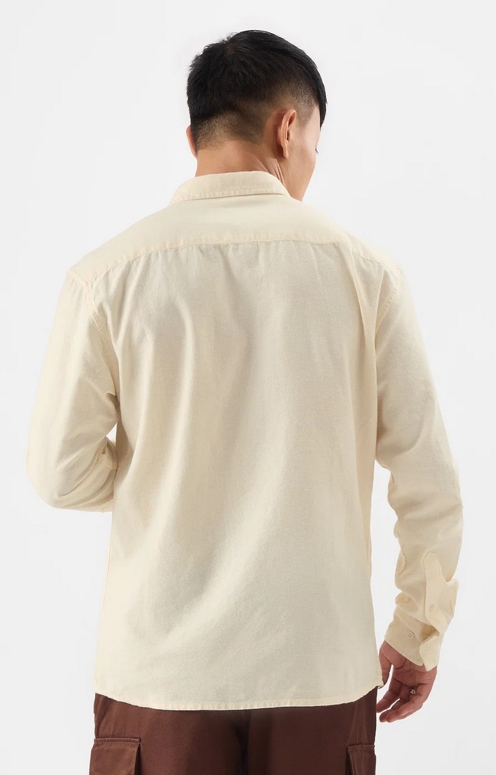 Men's Solids: Off-White Cotton Linen Shirts