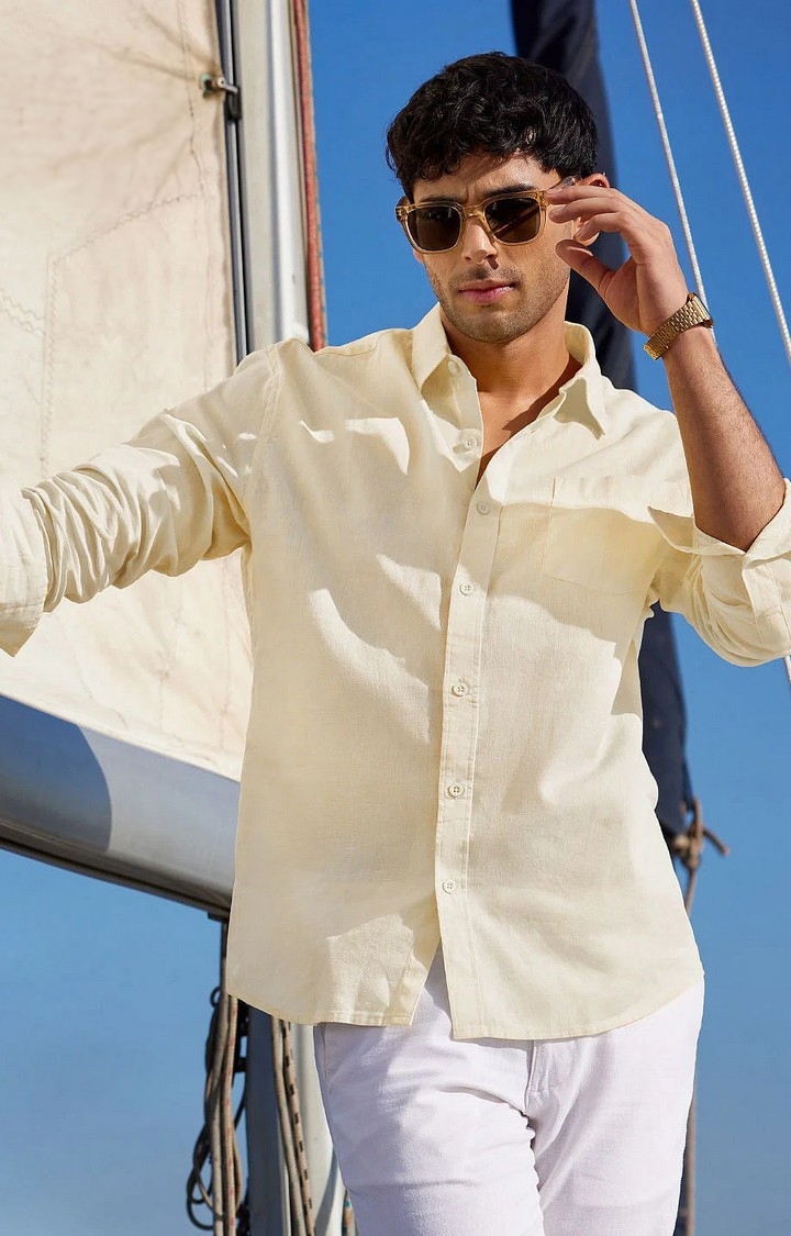 The Souled Store | Men's Solids: Off-White Cotton Linen Shirts